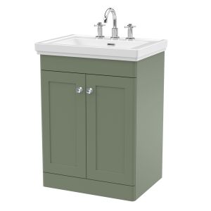 600mm Floor Standing 2-Door Vanity & Basin 3TH - Nuie CLC825B Green, Green colour ,image 1