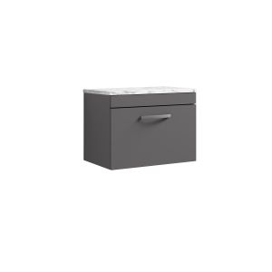 600 Wall Hung Single Drawer Unit & Laminate Worktop - Nuie ATH077LCM Grey, Grey colour ,image 1