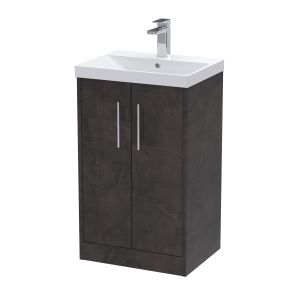 500mm Floor Standing 2 Door Vanity & Basin 3 - Hudson Reed JNU2601D Brown, Brown colour ,image 1