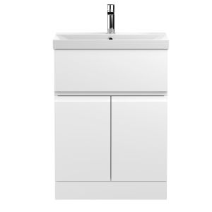 600mm Floor Standing 2-Door/Drawer Vanity Unit & Basin 3 - Hudson Reed URB103D Satin White, White colour ,image 1