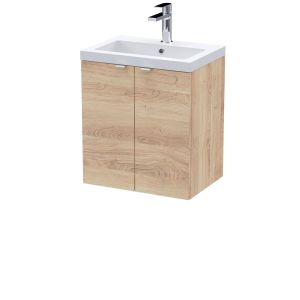 500mm 2-Door Wall Hung Unit & Basin - Hudson Reed CBI3040A Oak, Oak colour ,image 1