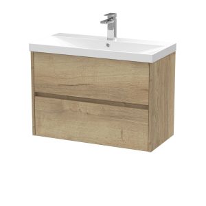 800mm Wall Hung 2 Drawer Unit & Basin 3 - Nuie HAV806D Oak, Oak colour ,image 1