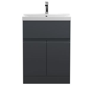 600mm Floor Standing 2 Door/Drawer Vanity & Basin 3 - Hudson Reed URB1403D Black, Black colour ,image 1