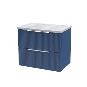 600mm Wall Hung 2 Drawer Vanity & Laminate Top - Hudson Reed DFF393LBG Blue, Blue colour ,image 1