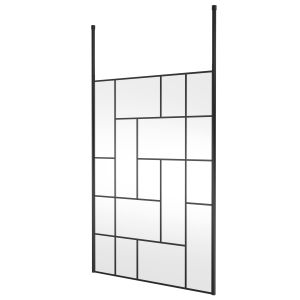 1400mm Abstract Frame Wetroom Screen with Ceiling Posts - Hudson Reed BFCPB14 Matt Black, Black colour ,image 1