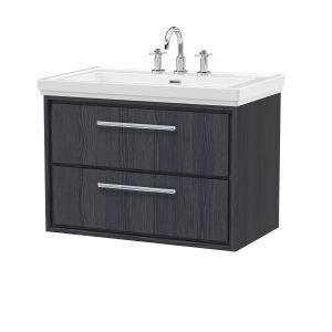 800mm Wall Hung 2-Drawer Vanity with Basin - 3 Tap Hole - Hudson Reed LIL2226B Grey, Grey colour ,image 1
