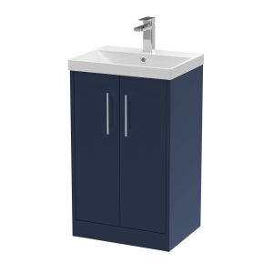 500mm Floor Standing 2-Door Vanity & Basin 3 - Hudson Reed JNU2901D Blue, Blue colour ,image 1