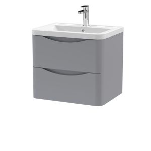 600mm Wall Hung 2 Drawer Vanity & Ceramic Basin - Nuie LUN202A Grey, Grey colour ,image 1