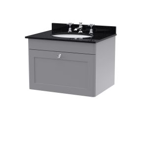600mm Wall Hung 1 Drawer Vanity & Marble Top 3TH - Nuie CLC294BR3 Grey, Grey colour ,image 1