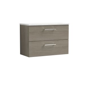 800mm Wall Hung 2 Drawer Vanity & Laminate Top - Nuie ARN2526LSW Oak, Oak colour ,image 1
