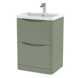 600mm Floor Standing 2 Drawer Vanity & Polymarble Basin - Nuie LUN801 Green, Green colour ,image 1
