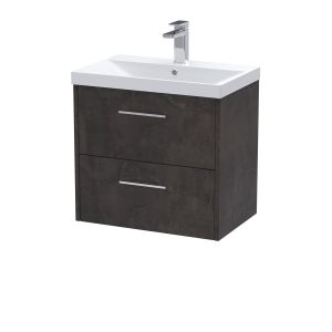 600mm Wall Hung 2 Drawer Vanity & Basin 3 - Hudson Reed JNU2624D Brown, Brown colour ,image 1