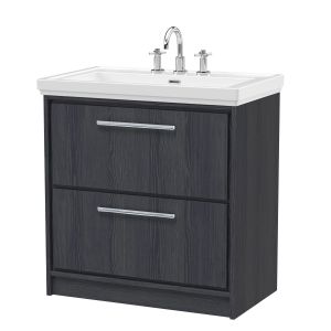 800mm Floor Standing 2-Drawer Vanity with Basin - 3 Tap Hole - Hudson Reed LIL2235B Grey, Grey colour ,image 1