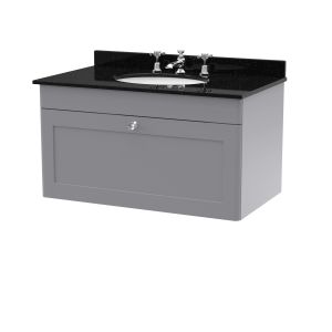 800mm Wall Hung 1 Drawer Vanity & Marble Top 3TH - Nuie CLC296BR3 Grey, Grey colour ,image 1