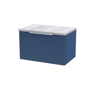 600mm Wall Hung Single Drawer Vanity & Laminate Top - Hudson Reed DFF394LBG Blue, Blue colour ,image 1