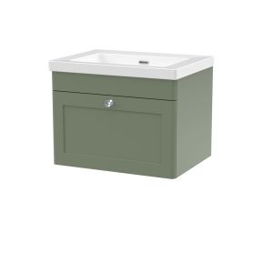 600mm Wall Hung 1-Drawer Vanity with Basin - 0 Tap Hole - Nuie CLC894K Green, Green colour ,image 1