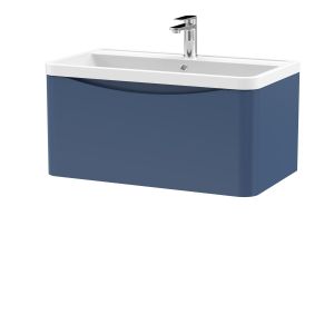 800mm Wall Hung 1 Drawer Vanity & Polymarble Basin - Nuie LUN306 Blue, Blue colour ,image 1
