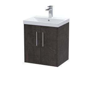 500mm Wall Hung 2 Door Vanity & Basin 3 - Hudson Reed JNU2621D Brown, Brown colour ,image 1