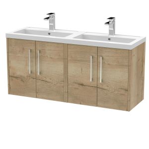 1200mm Wall Hung 4 Door Vanity & Double Basin - Hudson Reed JNU1823C Oak, Oak colour ,image 1