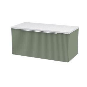 800mm Wall Hung Single Drawer Vanity & Laminate Top - Hudson Reed DFF896LSW Green, Green colour ,image 1