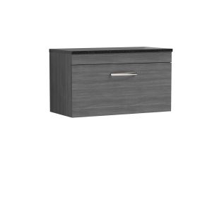 800mm Wall Hung Vanity With Sparkling Black Worktop - Nuie ATH060LSB Anthracite Woodgrain, Brown/Grey colour ,image 1