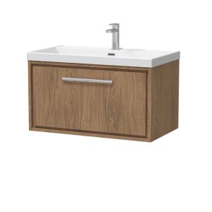800mm Wall Hung Single Drawer Vanity with Basin - 1 Tap Hole - Hudson Reed LIL2725E Oak, Oak colour ,image 1