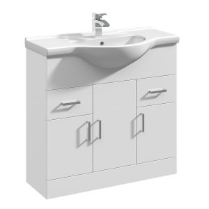 850mm Floor Standing Cabinet & Round Basin - Nuie VTY850 Gloss White, White colour ,image 1