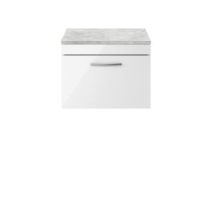 600mm Wall Hung Vanity With Grey Worktop - Nuie ATH041LBG Gloss White, White colour ,image 1