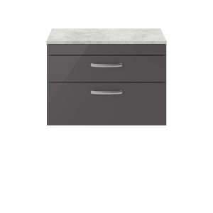 800mm Wall Hung Cabinet With Grey Worktop - Nuie ATH081LBG Gloss Grey, Grey colour ,image 1