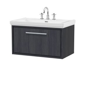 800mm Wall Hung Single Drawer Vanity with Basin - 3 Tap Hole - Hudson Reed LIL2225B Grey, Grey colour ,image 1