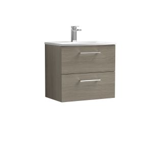 600mm Wall Hung 2 Drawer Vanity & Basin 4 - Nuie ARN2524G Oak, Oak colour ,image 1