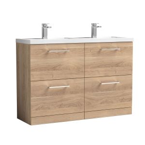 1200mm Floor Standing 4-Drawer Vanity & Double Basin - Nuie ARN3033C Oak, Oak colour ,image 1