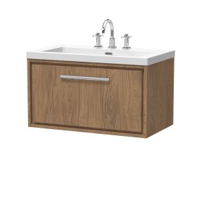 800mm Wall Hung Single Drawer Vanity with Basin - 3 Tap Hole - Hudson Reed LIL2725M Oak