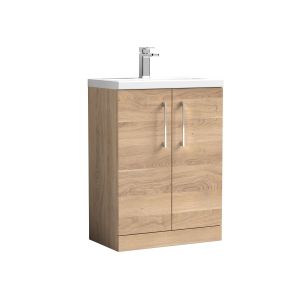 600mm Floor Standing 2-Door Vanity & Polymarble Basin - Nuie PAL033 Oak, Oak colour ,image 1