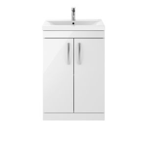 600mm Floor Standing Vanity With Basin 1 - Nuie ATH027A Gloss White, White colour ,image 1