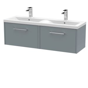 1200mm Wall Hung 2 Drawer Vanity & Double Basin - Hudson Reed JNU2322F Grey, Grey colour ,image 1
