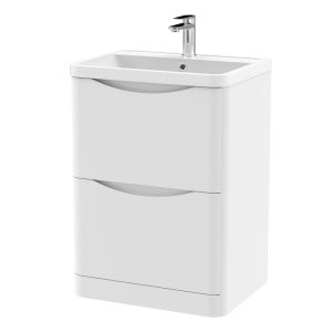 600mm Floor Standing 2 Drawer Vanity & Polymarble Basin - Nuie LUN101 White, White colour ,image 1