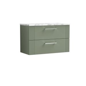 800 Wall Hung 2-Drawer Vanity & Laminate Worktop - Nuie DPF895LCM Green, Green colour ,image 1