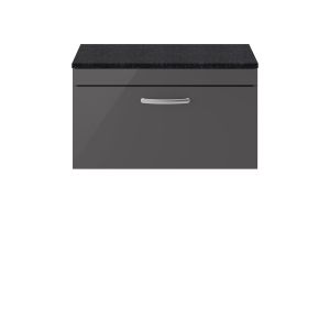 800mm Wall Hung Cabinet With Sparkling Black Worktop - Nuie ATH080LSB Gloss Grey, Grey colour ,image 1