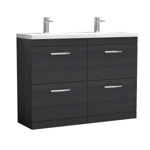 1200mm Floor Standing Cabinet With Double Ceramic Basin - Nuie ATH033F Charcoal Black, Hacienda Black colour ,image 1