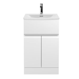 500mm Floor Standing 2 Door/Drawer Vanity Unit & Basin 4 - Hudson Reed URB101G Satin White, White colour ,image 1