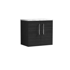 600mm Wall Hung 2-Door Vanity & Laminate Worktop - Nuie ARN623LCM Black, Black colour ,image 1