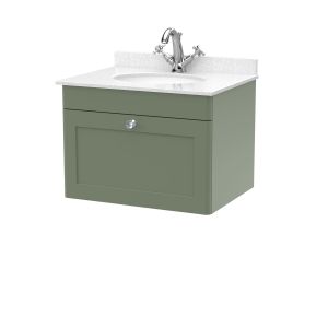 600mm Wall Hung 1 Drawer Vanity & Marble Top 1TH - Nuie CLC894WR1 Green, Green colour ,image 1