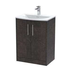 600mm Floor Standing 2 Door Vanity & Basin 4 - Hudson Reed JNU2603G Brown, Brown colour ,image 1