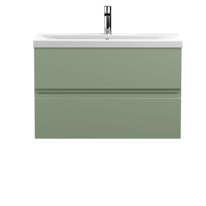 800mm Wall Hung 2 Drawer Unit & Basin 1 - Hudson Reed URB806A Green, Green colour ,image 1