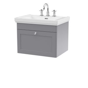 600mm Wall Hung 1-Drawer Vanity & Basin 3TH - Nuie CLC294B Grey, Grey colour ,image 1