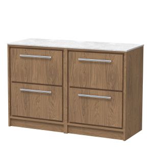 1200mm Floor Standing 4-Drawer Vanity with Marble Worktop - Hudson Reed LIL2733WMT2 Oak, Oak colour ,image 1