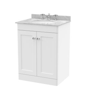 600mm Floor Standing 2 Door Vanity & Marble Top 3TH - Nuie CLC125GR3 White, White colour ,image 1
