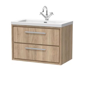 800mm Wall Hung 2-Drawer Vanity with Basin - 1 Tap Hole - Hudson Reed LIL3026L Oak, Oak colour ,image 1