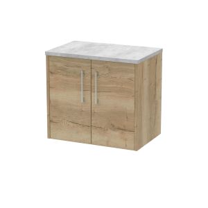 600mm Wall Hung 2 Door Vanity & Laminate Top - Hudson Reed JNU1823LBG Oak, Oak colour ,image 1